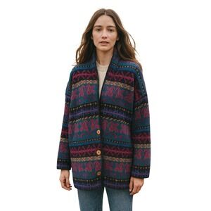 Vintage ALPS Womens L Wool Cardigan Geometric Pattern Button Front‎